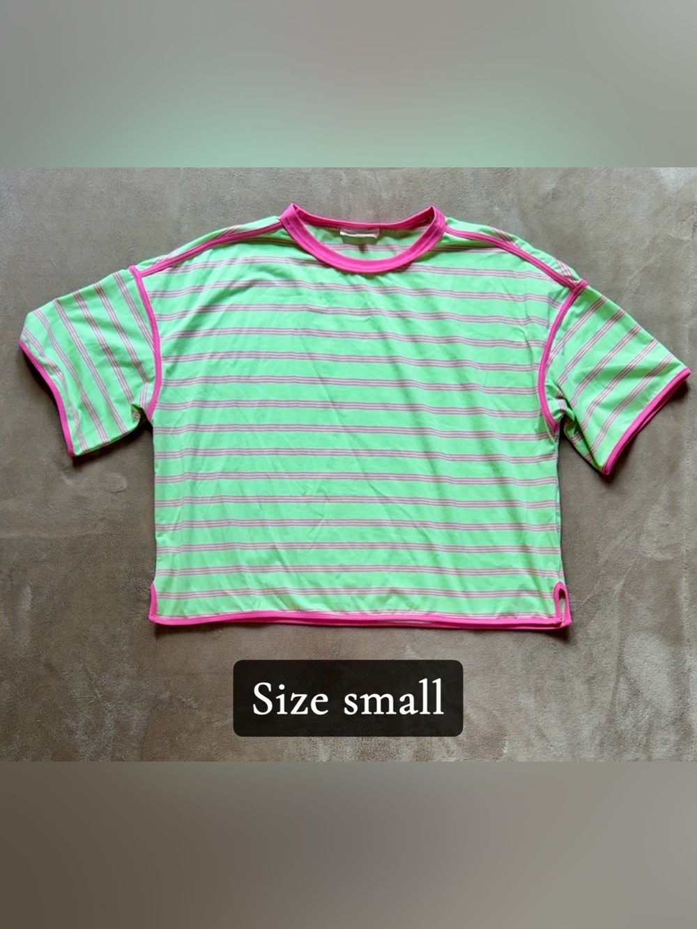 Womens' Short Sleeve Striped Tee in Mint Green & Pink